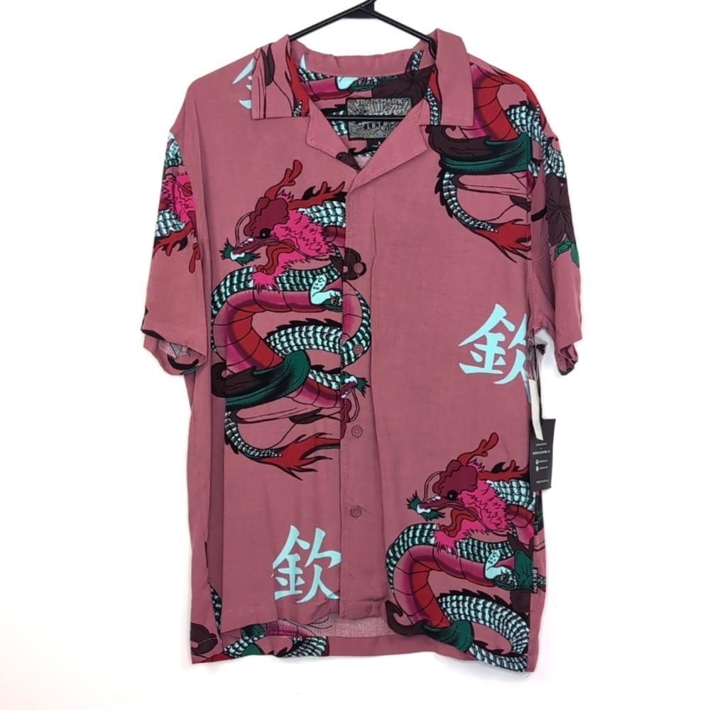 Brooklyn Cloth Men Small Mauve Short Sleeve Button Collared Casual Graphic top